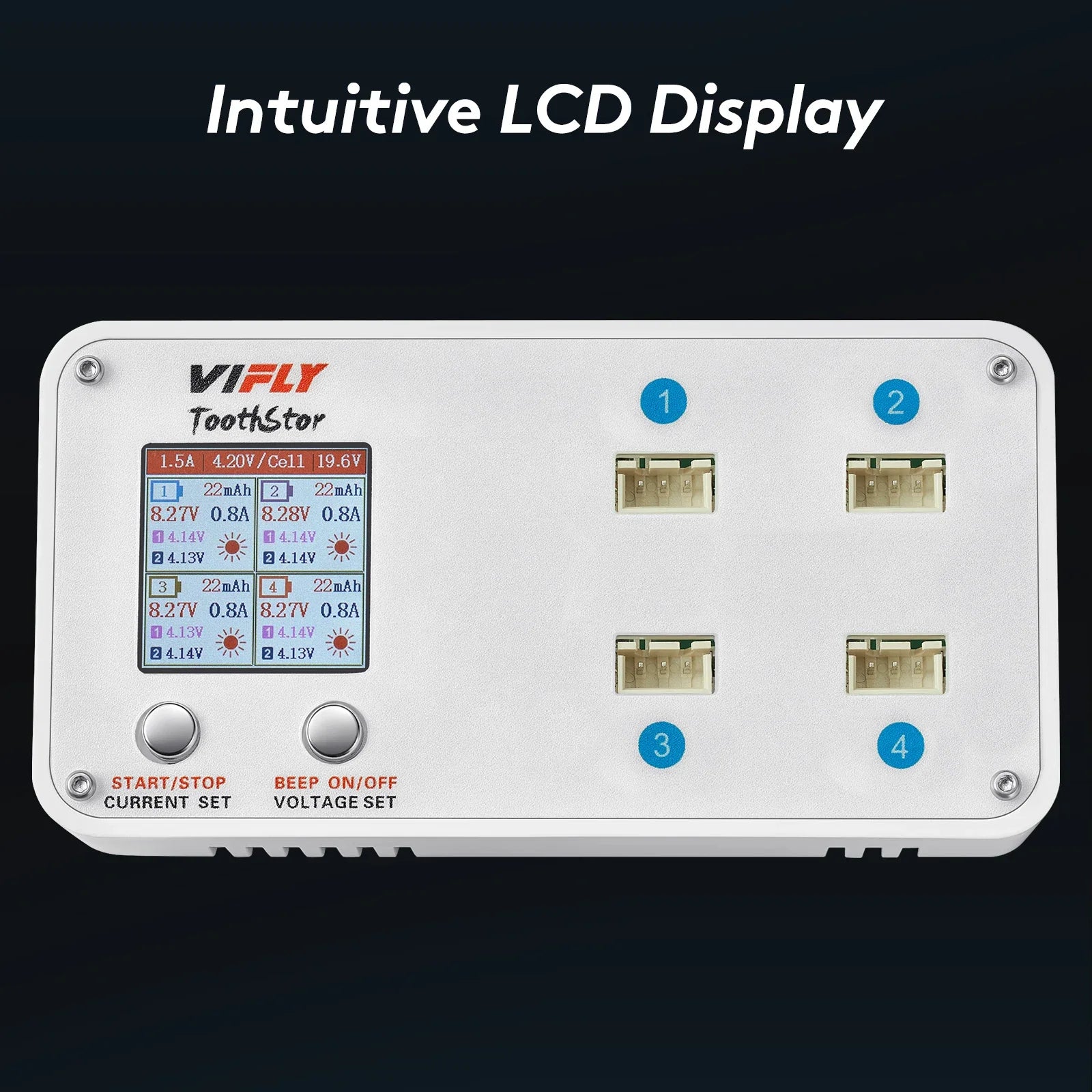 VIFLY ToothStor 4 Port 2S Balance Charger With Storage Mode LCD Display LiHV/LiPo Battery For RC FPV Freestyle Racing Drone