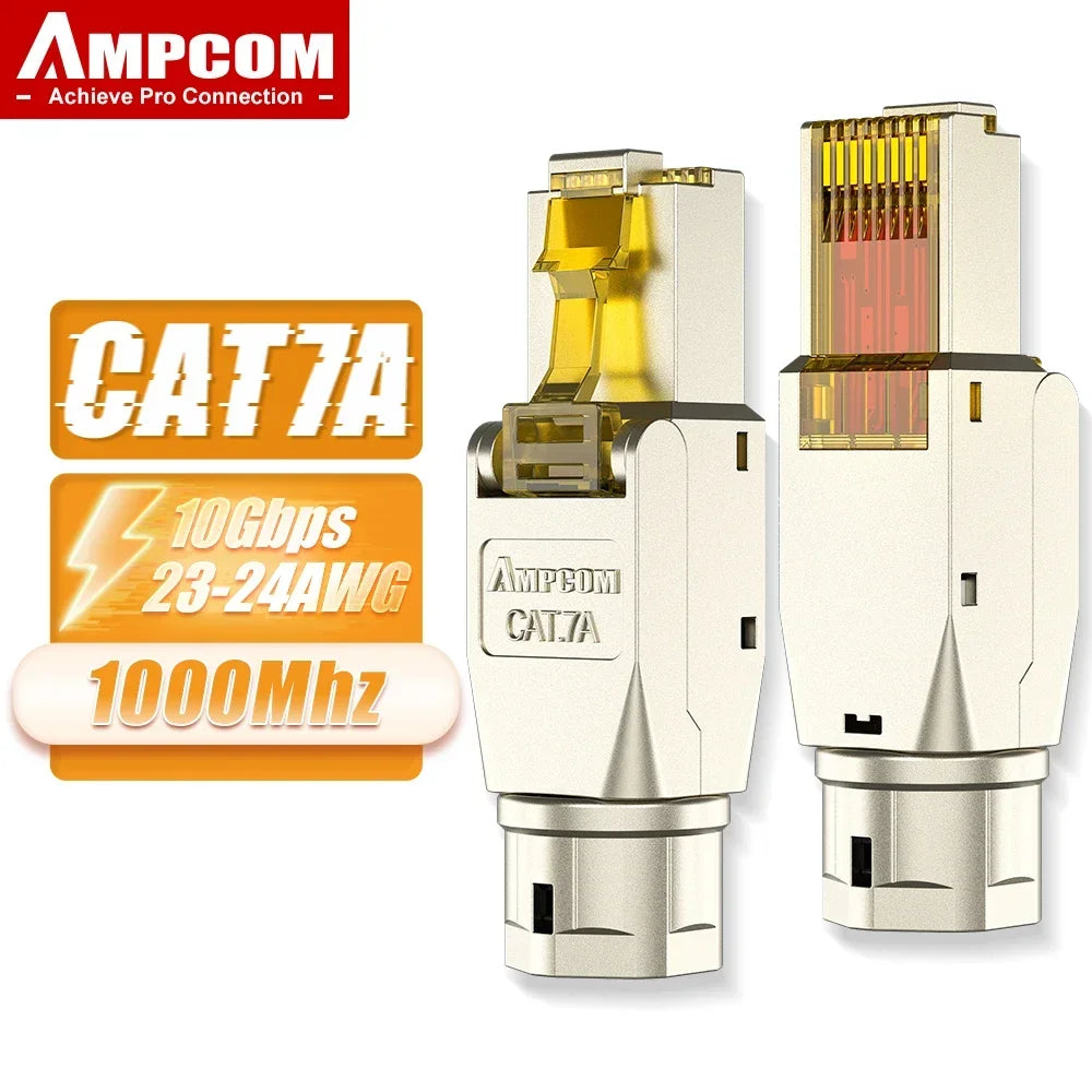 AMPCOM Tool-less RJ45 Connector, CAT8/7A/7/6A/6 Tool Free Reusable Termination Plugs Shielded Ethernet Field Modular PLug