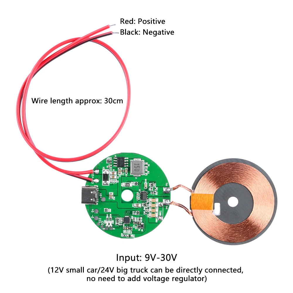 5V/9V/12V 9V-30V 20W High Power Wireless Fast Charger Transmitter Module Type-C Fast Charging Circuit Board for Mobile Phone