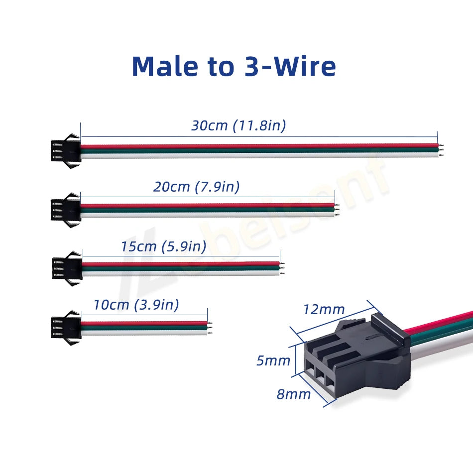 JST SM 3 Pin Pitch 2.54mm Female Male Connectors WS2812B WS2811 LED Lights Strip Connection Cable 10cm 15cm 20cm 30cm 22AMG Wire