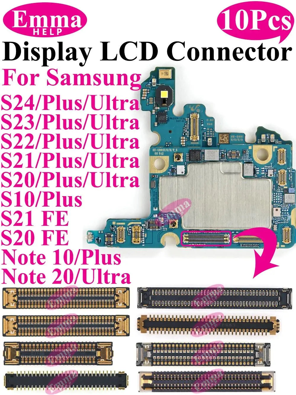 10Pcs Display Connector On Board for Samsung S24 Plus S23 Ultra S22 S21 S20 FE Note 20 S10 LiteLCD Screen FPC On Mainboard Plug