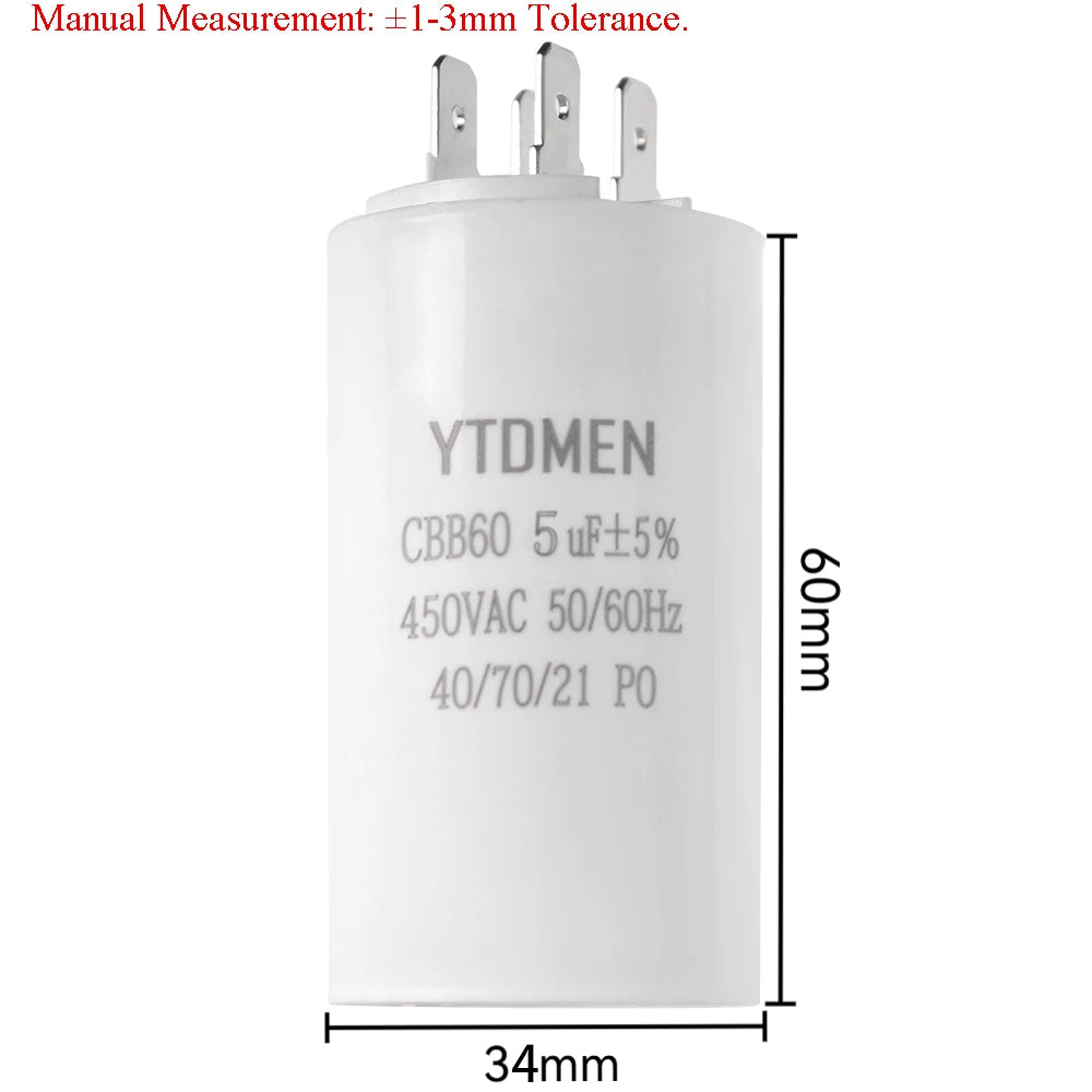 AC 450V CBB60 Dual Insert Motor Starting Capacitor 4pin 4UF-60UF Replacement Motor Run Capacitors For Air Compressor Water Pump