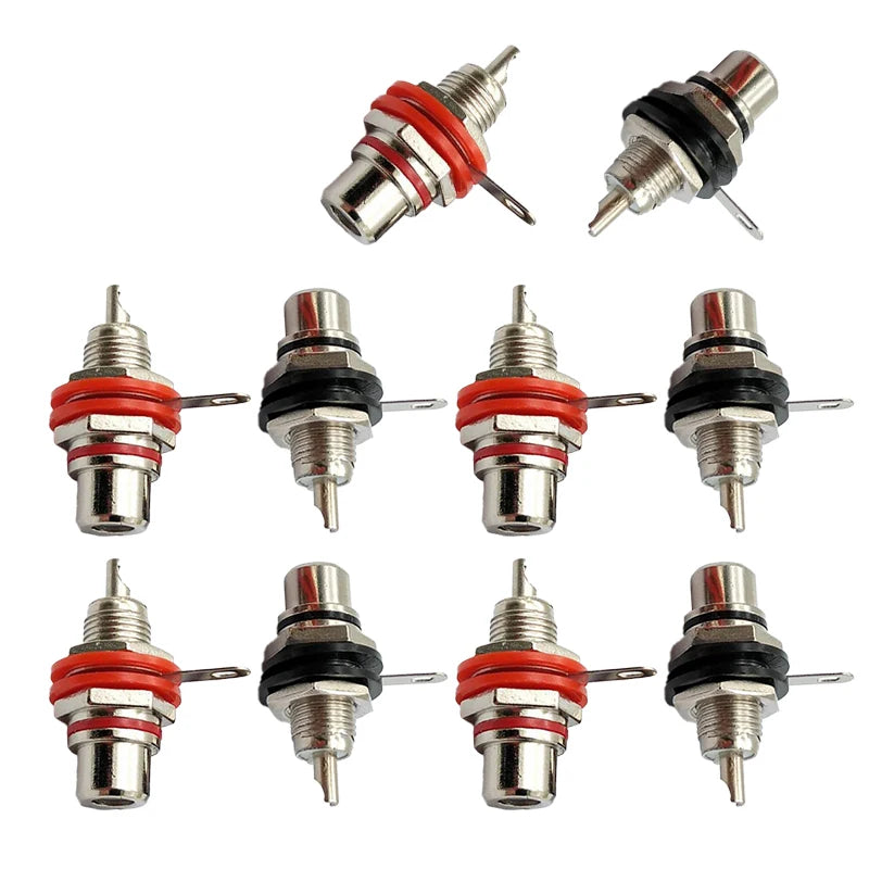 10 Pcs Solderable RCA Panel Mount Female Jacks Socket Connector Chassis Amplifier Terminal Adapter Coupler for Amp (5 Pairs)