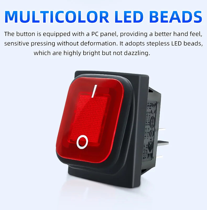 SAJOO Waterproof Rocker Switch KCD4 4Pin/6Pin DPDT With LED Lights Vehicle Boat Power Switch ON OFF 12V 24V 220V Size 22*30mm