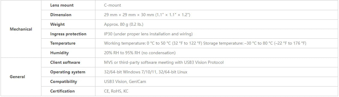 Hikrobot MV-CU020-90UM/UC Industrial Camera, 2MP 1/1.7" Global Shutter CMOS, USB3.0 Interface