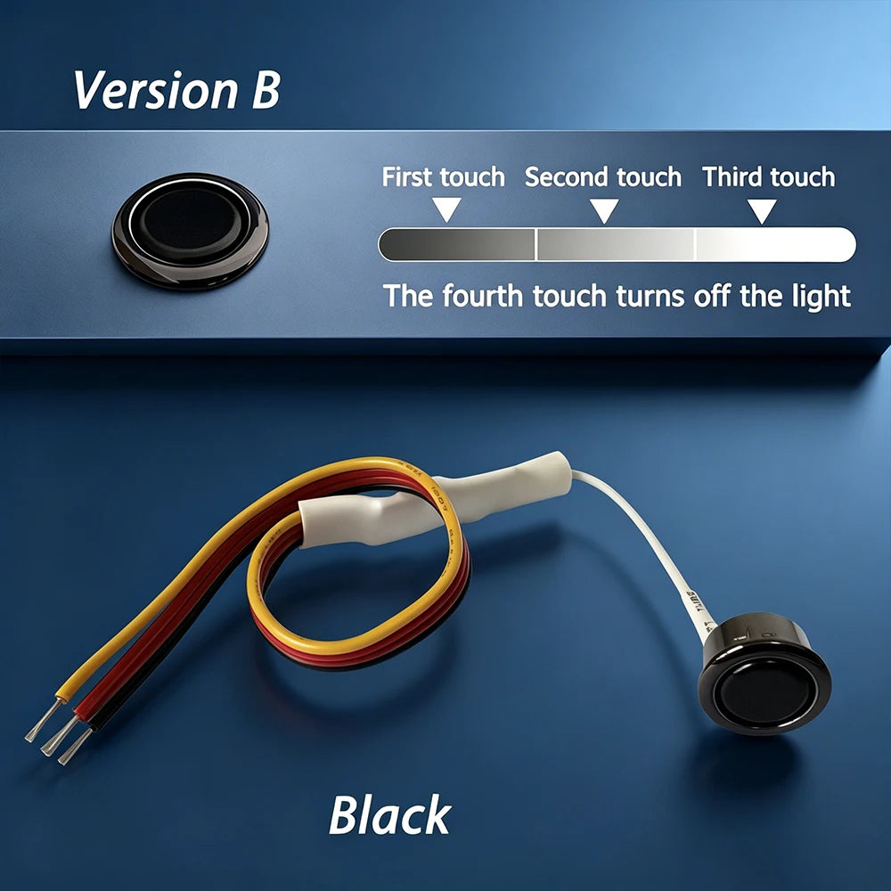 12V 24V Touch Switch,Stepless Dimmable/3‑Step Dimmable,10mm Hole,Capacitive Sensor Light Switch for LED Strip,Marine,silvery
