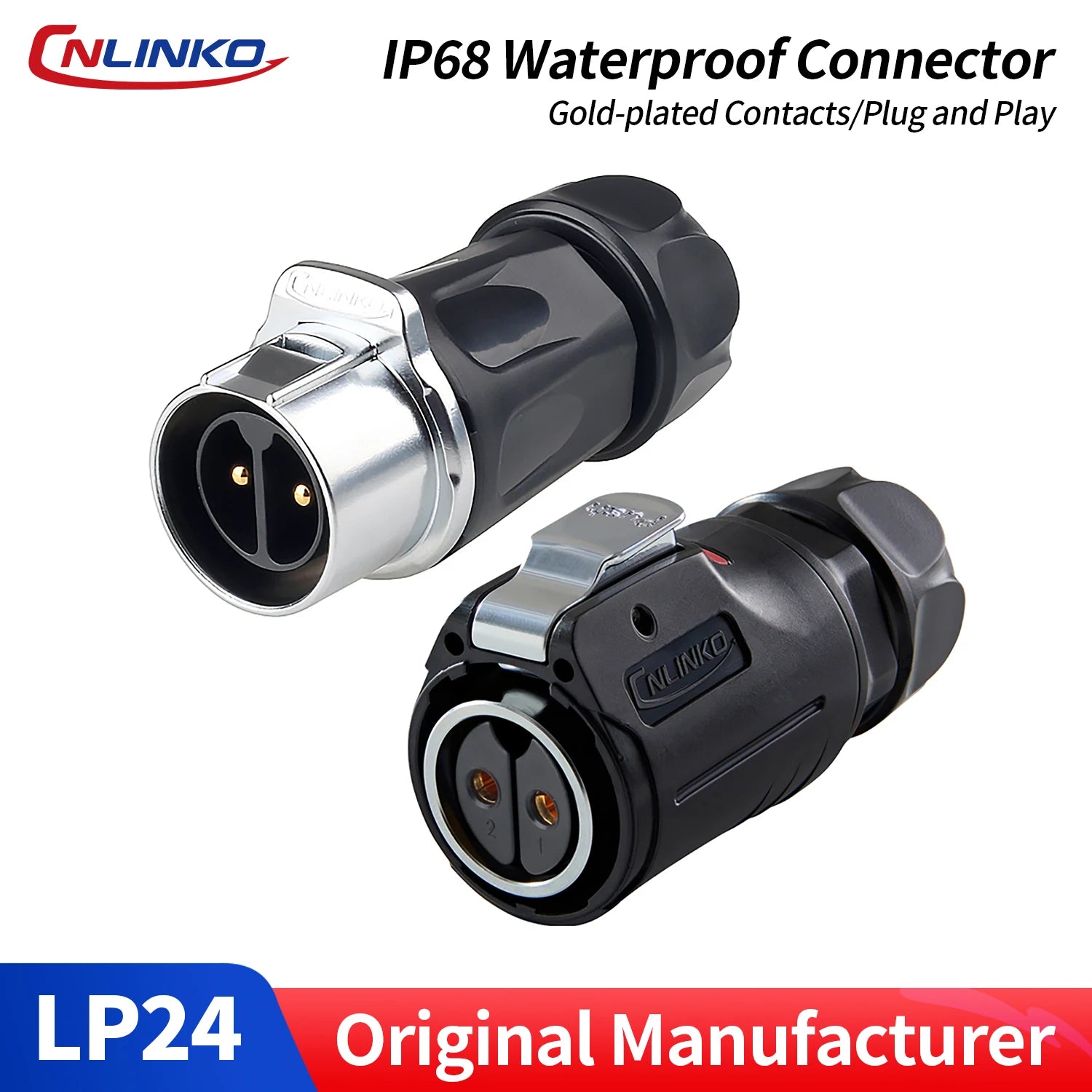 CNLINKO M24 PBT Waterproof Circular Solder Type Connector Female Plug+Male Mating Socket for Industrial Signal & Power Systems