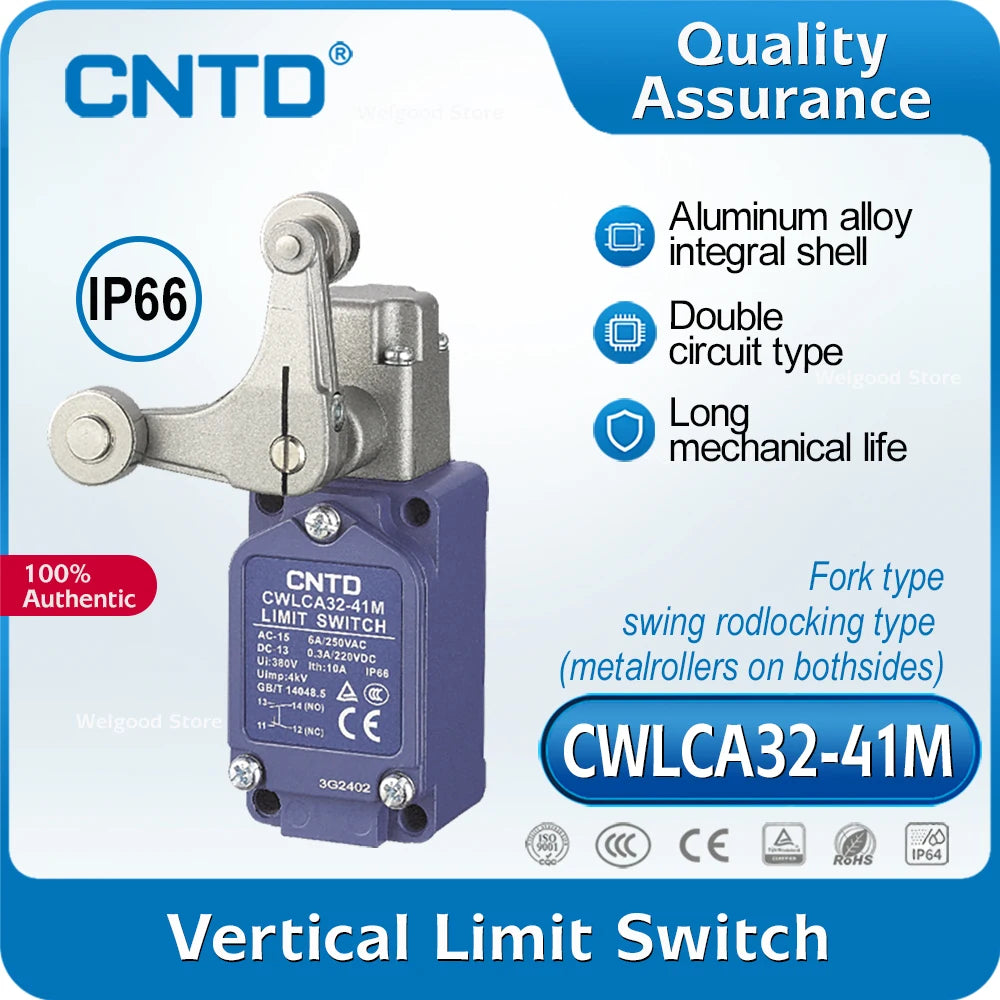 CNTD CWLCA32-41M Vertical Limit Switch 10A 380VAC IP66 DPDT Za Double-Break Fork Swing Rod Metal Industrial All-new upgrade
