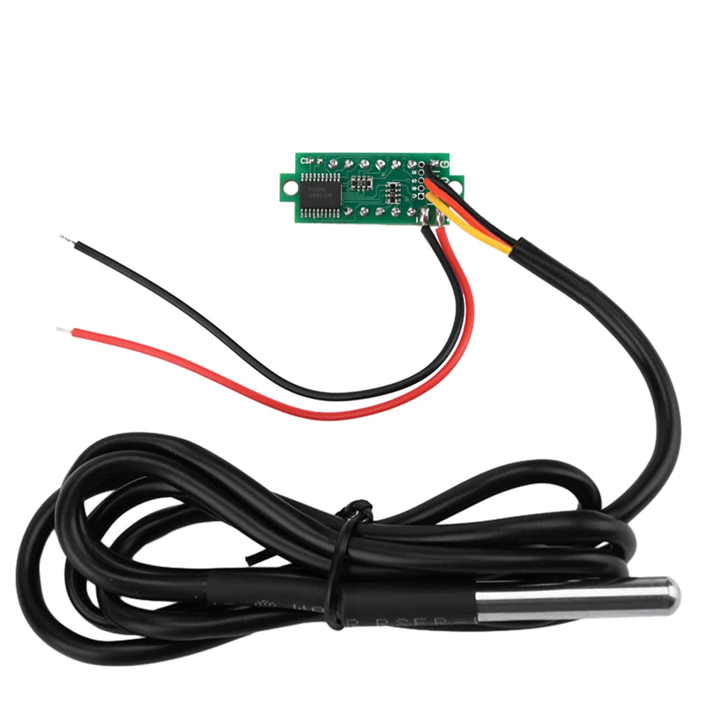 DC4-28V 0.28-inch Mini Two-Line Digital Thermometer Tester LED Display DS18B20 Waterproof Metal Probe -50 ℃~125 ℃