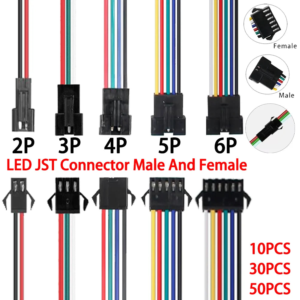 2Pin 3Pin 4Pin 5Pin 6Pin Led JST Connector Male/Female Wire Connector Led Strip Plug Connector Wire Cable for Led Light Driver