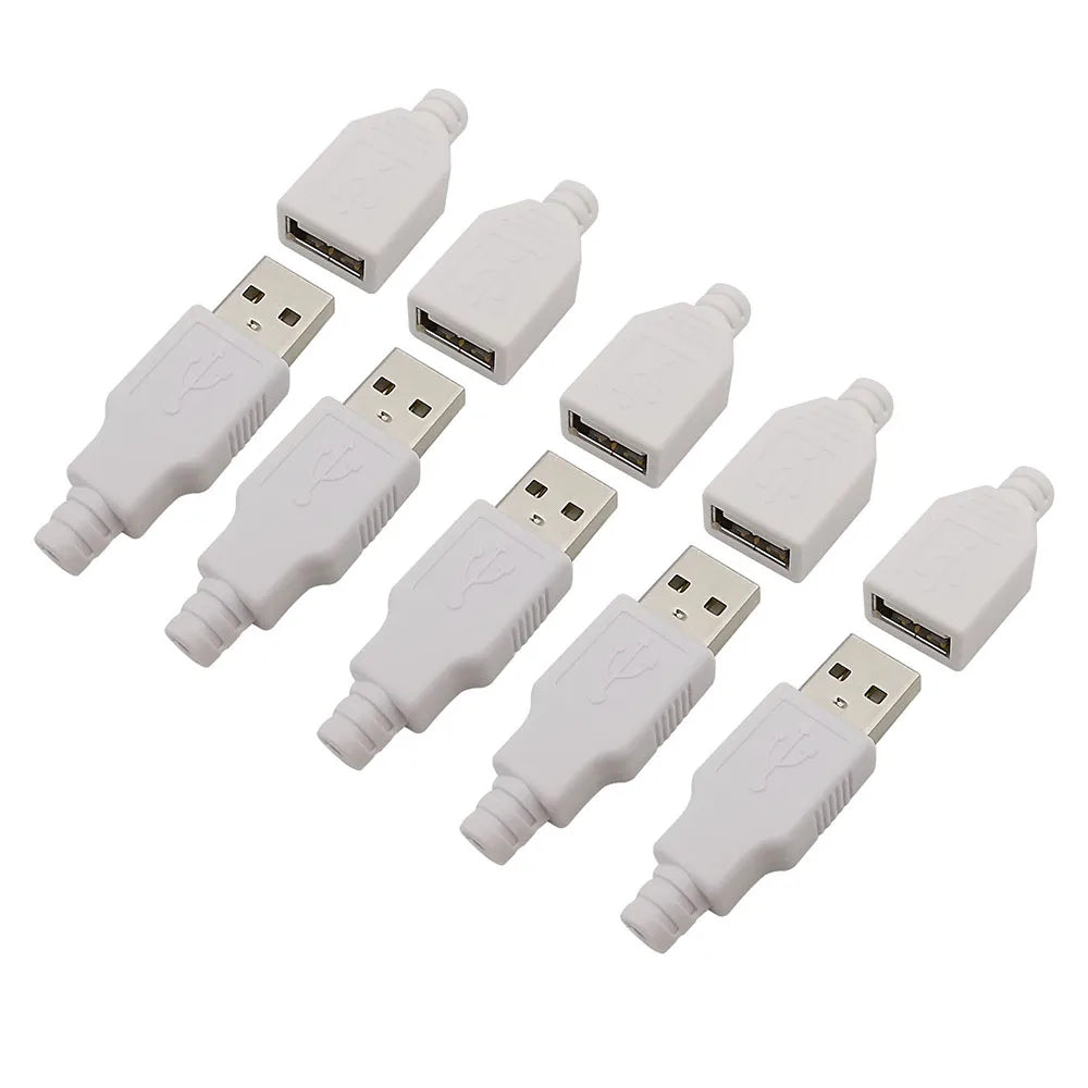 10Pcs White 4 Pin USB Type A Male Female Soldering Plug Socket Connector With Plastic Cover Type-A DIY Kits