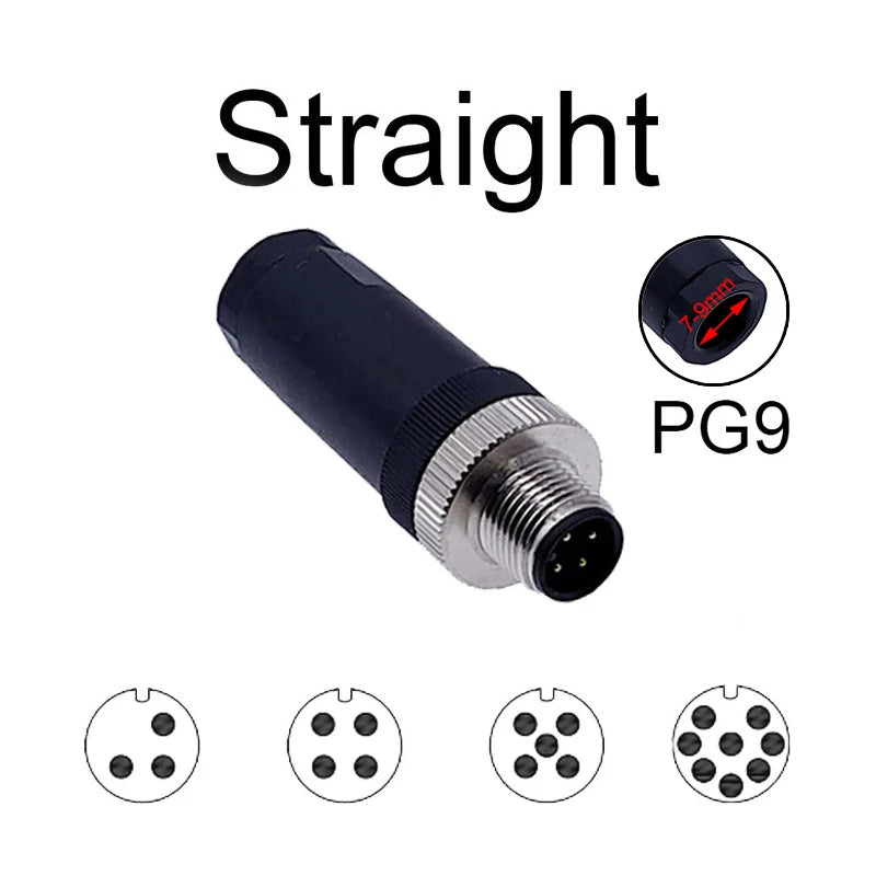 1Pc M12 Sensor Connector Waterproof Straight Angle Male Female Screw Threaded Plug Coupling 3 4 5 8 Pin