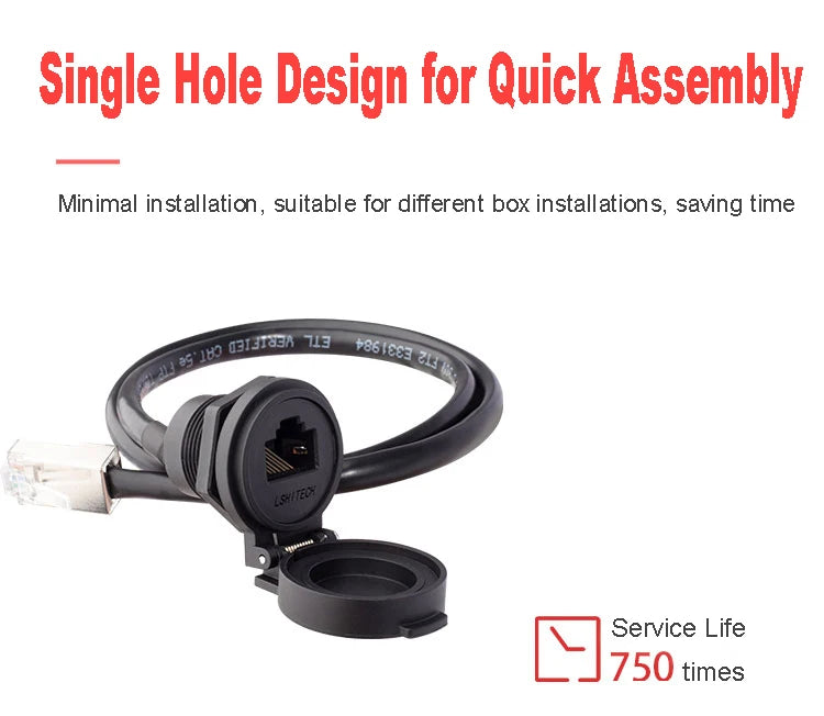 8P8C Ethernet IP65 Waterproof Retardant Terminal Network LAN Cable RJ45 Signal Connector Adapter Socket with Rubber Cap Cover