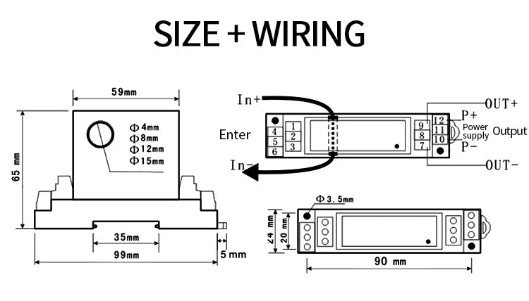 AC DC Current Transmitter 0-10A 0-20A 0-50A 0-100A 0-150A to 4-20mA 0-10V 0-5V RS485 Current Sensor Transducer with DC24V