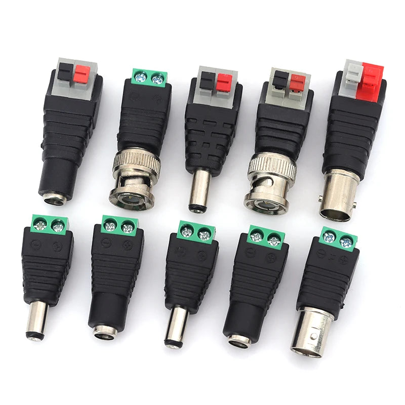 2PCS DC 12V Male Female BNC Connectors 5.5*2.1mm/2.5mm Welding-Free Power DC Plug Adapter Jack Sockets For LED Strip CCTV Camera