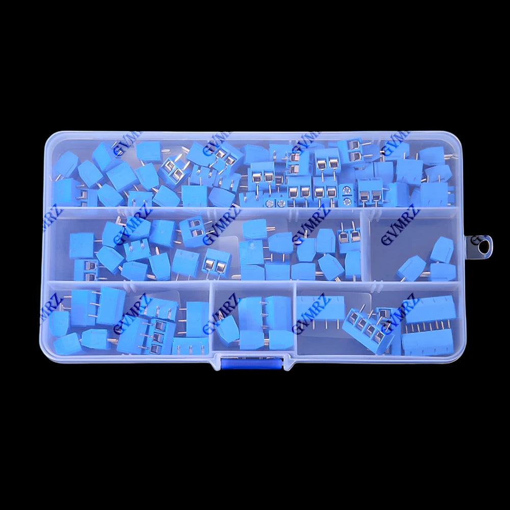 100PCS KF301-2P PCB Screw Terminal Block Connector KF301 Pitch 5.0MM 2P 3P 4P Splicable Kit Box KF301-2 Blue  KF301-3P KF-301