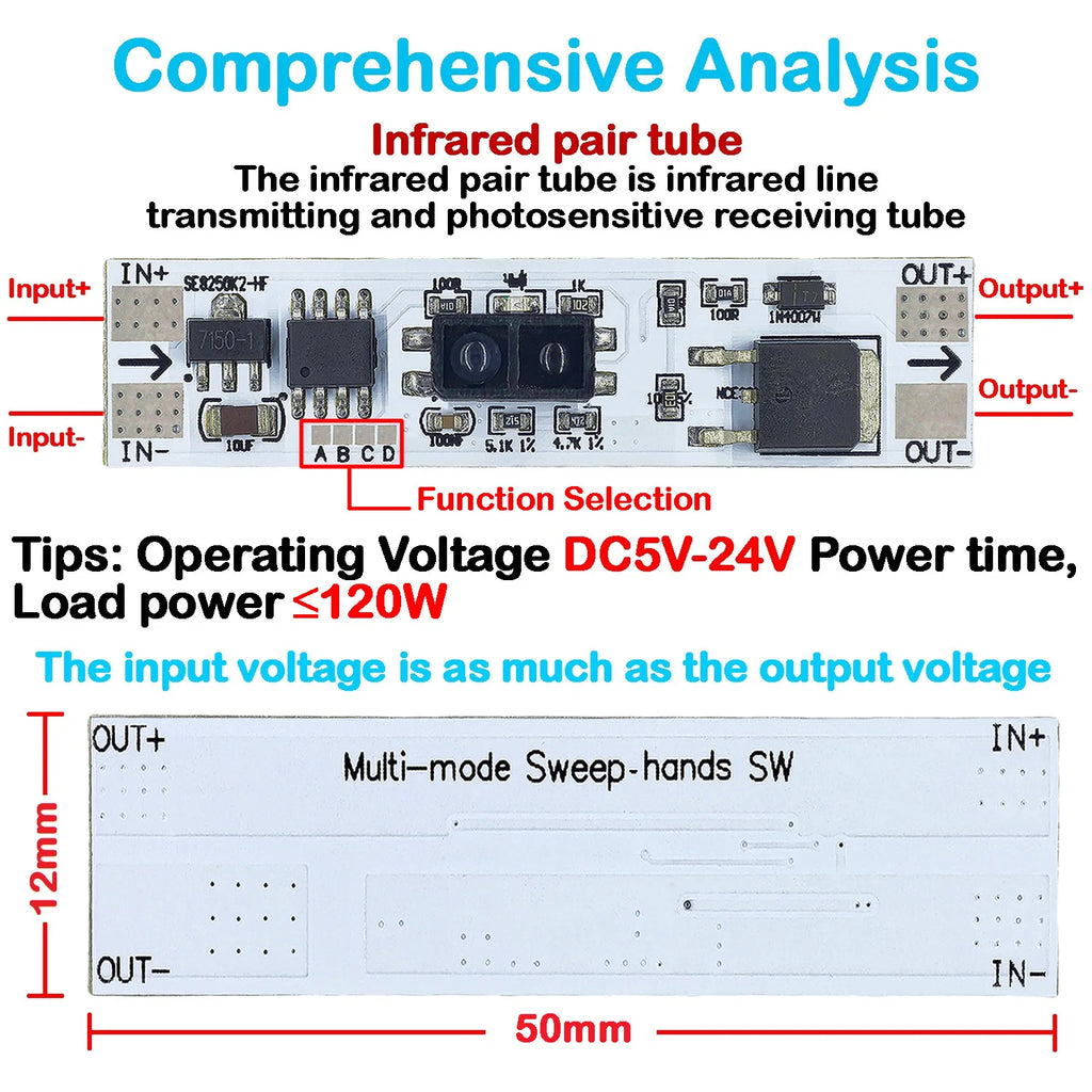 Short Distance PIR Motion Scan Sweep Hand Sensor Touch Switch Capacitive Sensor Module V2.0 5V-24V 3A LED Dimming Control Lamps