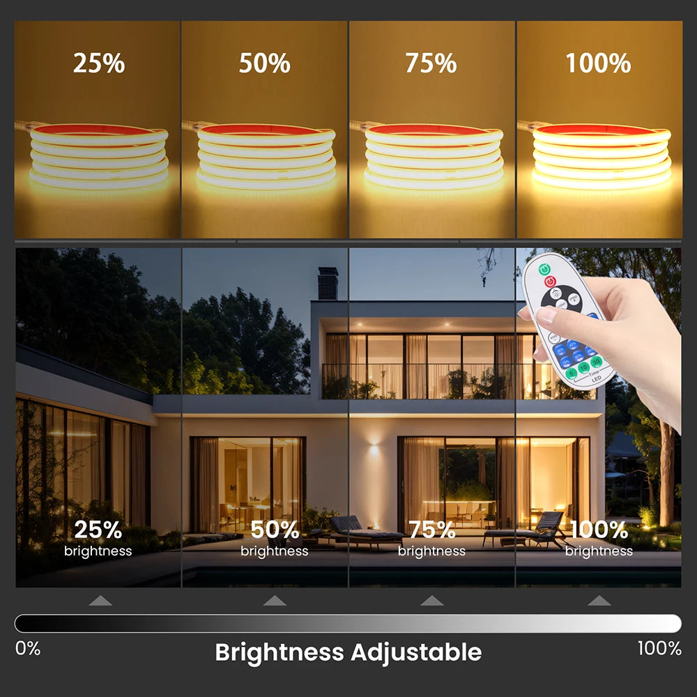 Dimmable COB LED Neon Light Strip Remote Power Kit Wifi Bluetooth Wall Touch 220V 23key Controller 288LEDs/m IP65 Flexible Lamp