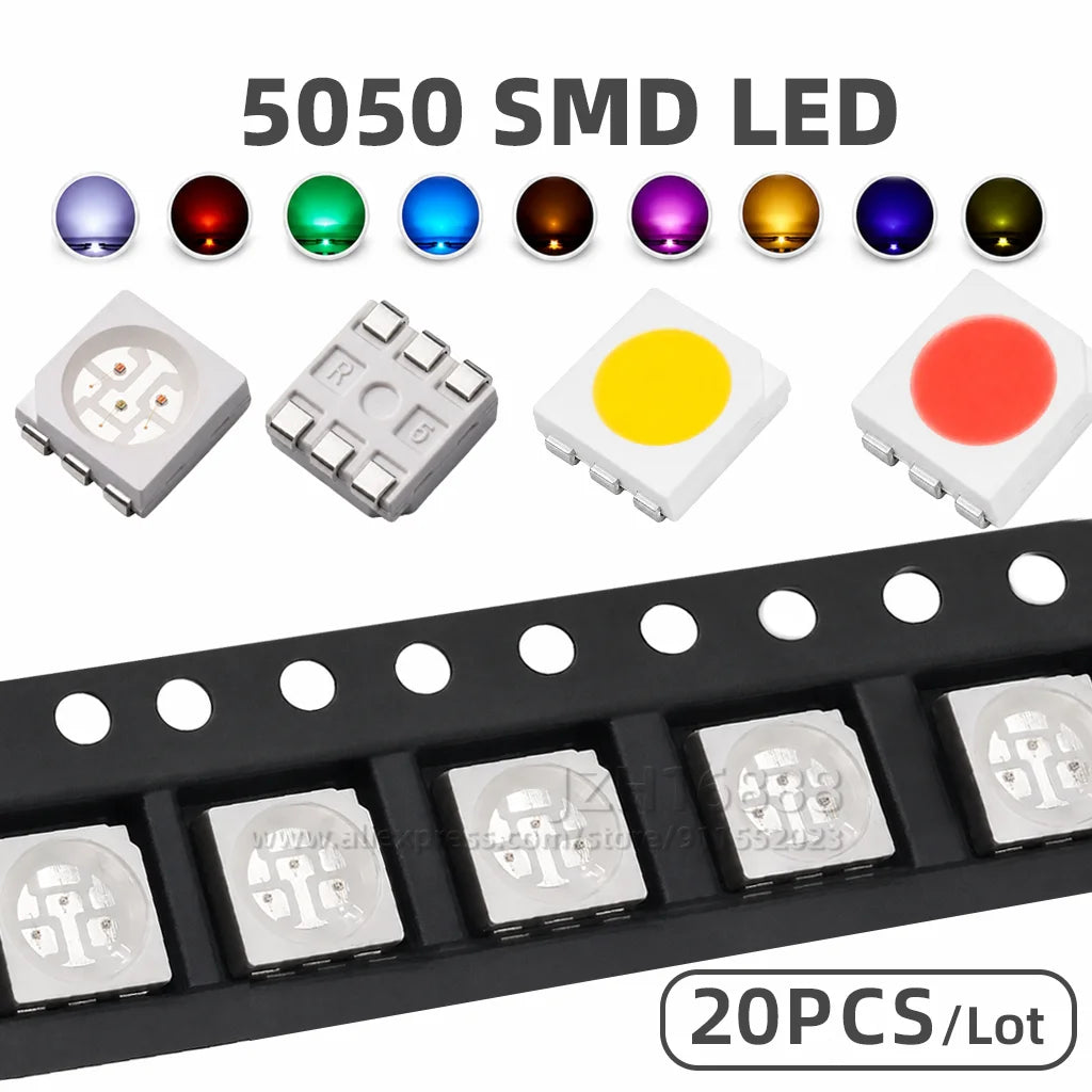 20pcs/lot SMD LED Diodes5050 Diode SMD LED Diodo Kit Green RED WARM White ICE Blue Yellow Pink Purple-UV Orange rgb