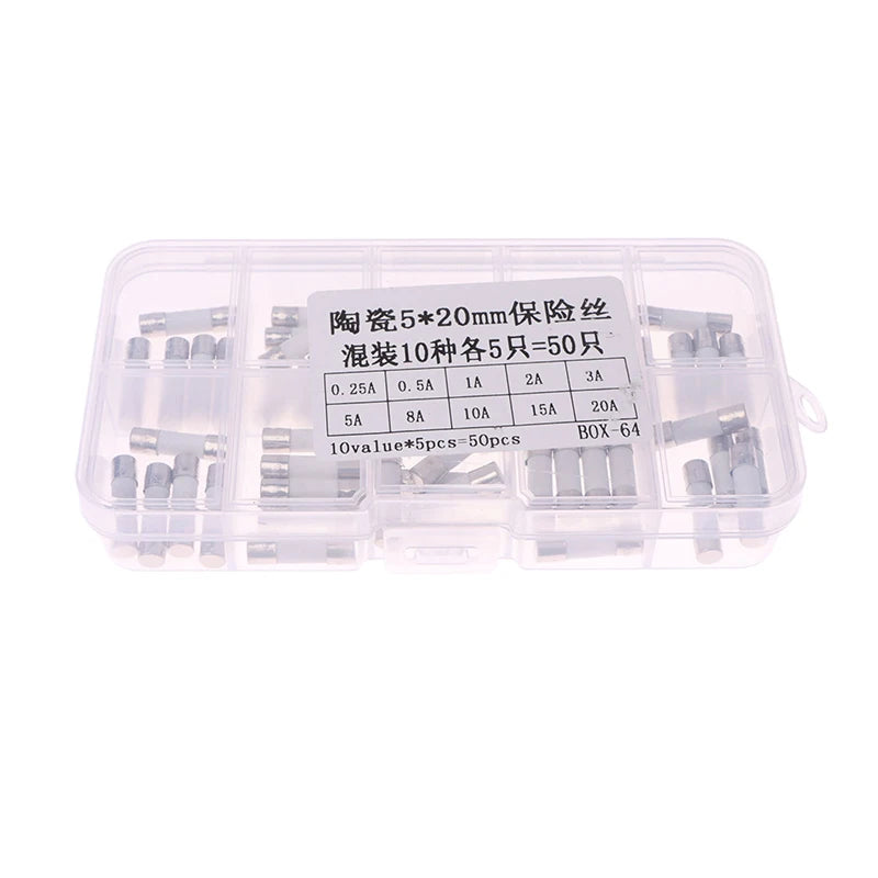 100Pcs Ceramic Fuse  5MM X 20MM Slow Blow T 0.25A 0.5A 1A 2A 3A 5A 8A 10A 15A 20A 250V Ceramic Fuse