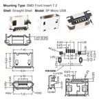 100/1000PCS Micro USB Android Female Charging Socket, Flat Edge Crimped Type, 5Pin, 4 Mounting Pins, SMD & DIP Tail Connector