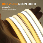 IP68 Waterproof Flexible Neon Rope Light USB COB LED Strip 5V ON OFF Switch 320 LEDs/m Natural Warm White 0.5m 1m 2m 3m 4mm 5m