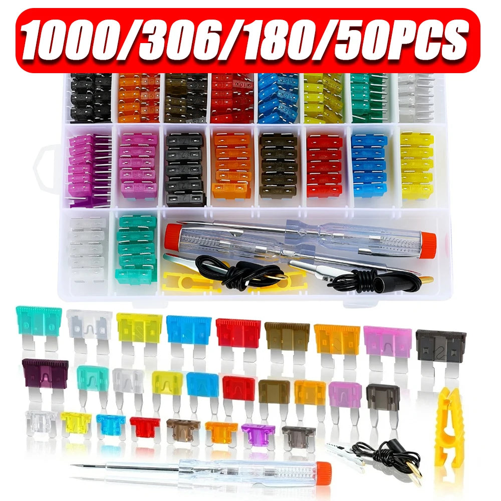 1000/306/120/50PCS Car Fuses Assortment Kit, Mixed Vehicle Blade Fuses - Standard & Mini & Low Profile Mini Fuse