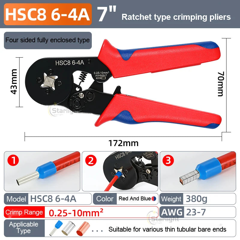 HSC8 6-4A 6-6A VE TE Pliers Self-Adjusting Crimping  Electrical Wire Ferrule Pin Terminal Connectors Crimping Tool Hand pliers