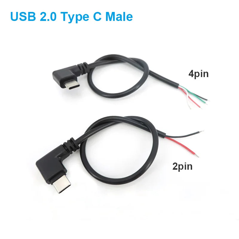 DIY Repair Welding Cable 2 Wire 4 Wires Micro USB 2.0 A Elbow Head Male Jack 4pin/2pin Type-C Male Extension Cable Line