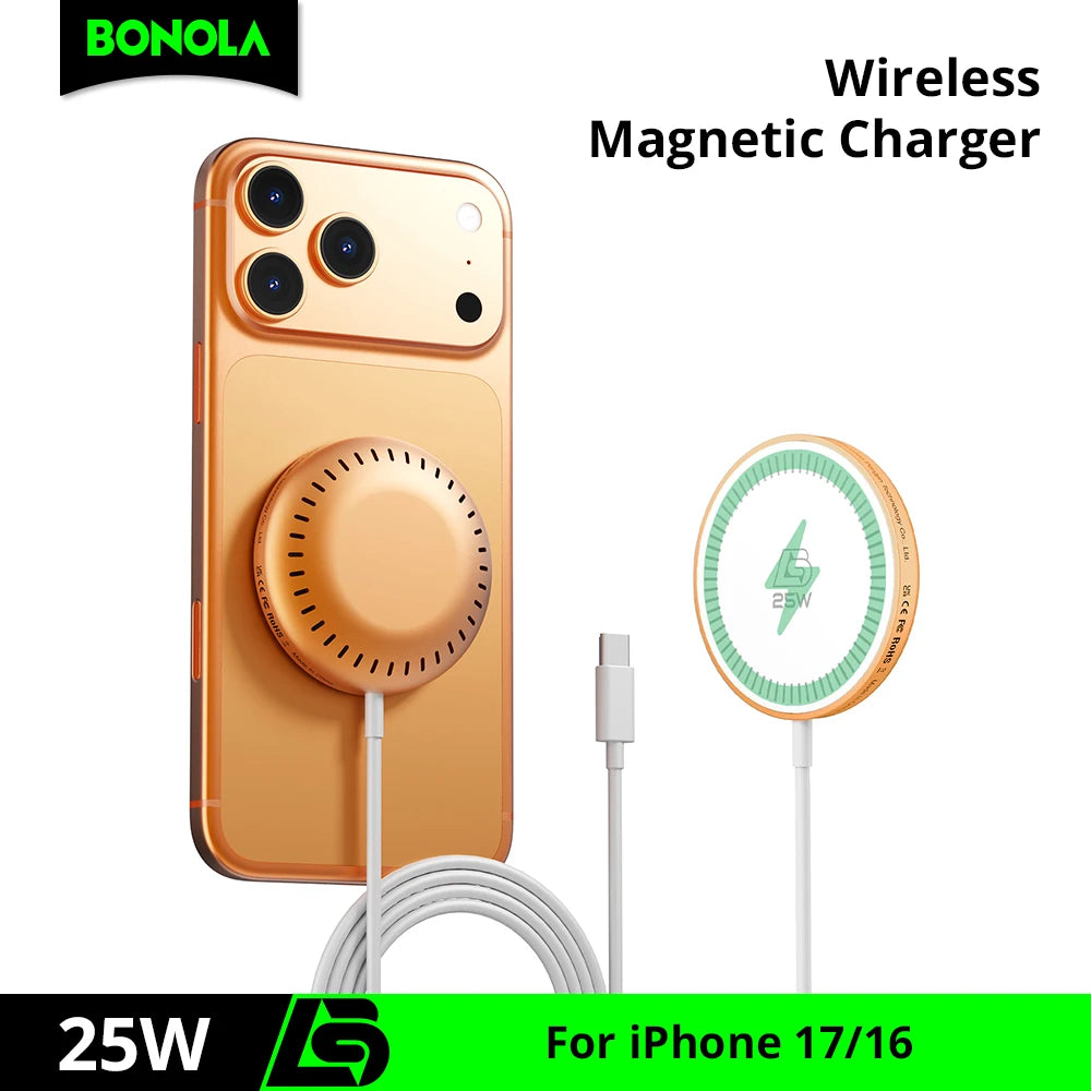 Bonola Magentic Wirelesss Charger for iPhone 17 Pro Max/17Pro 25W Fast Wireless Charging Portable Magnetic Charger for AirPods