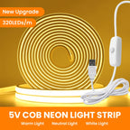 IP68 Waterproof Flexible Neon Rope Light USB COB LED Strip 5V ON OFF Switch 320 LEDs/m Natural Warm White 0.5m 1m 2m 3m 4mm 5m