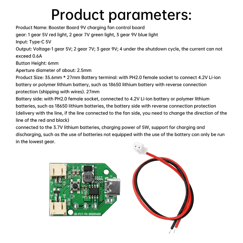 1/3/5/10PCS Type-C Fan Control Board Interface 9V Boost 3-Speed Rechargeable Circuit Board Charging Module USB