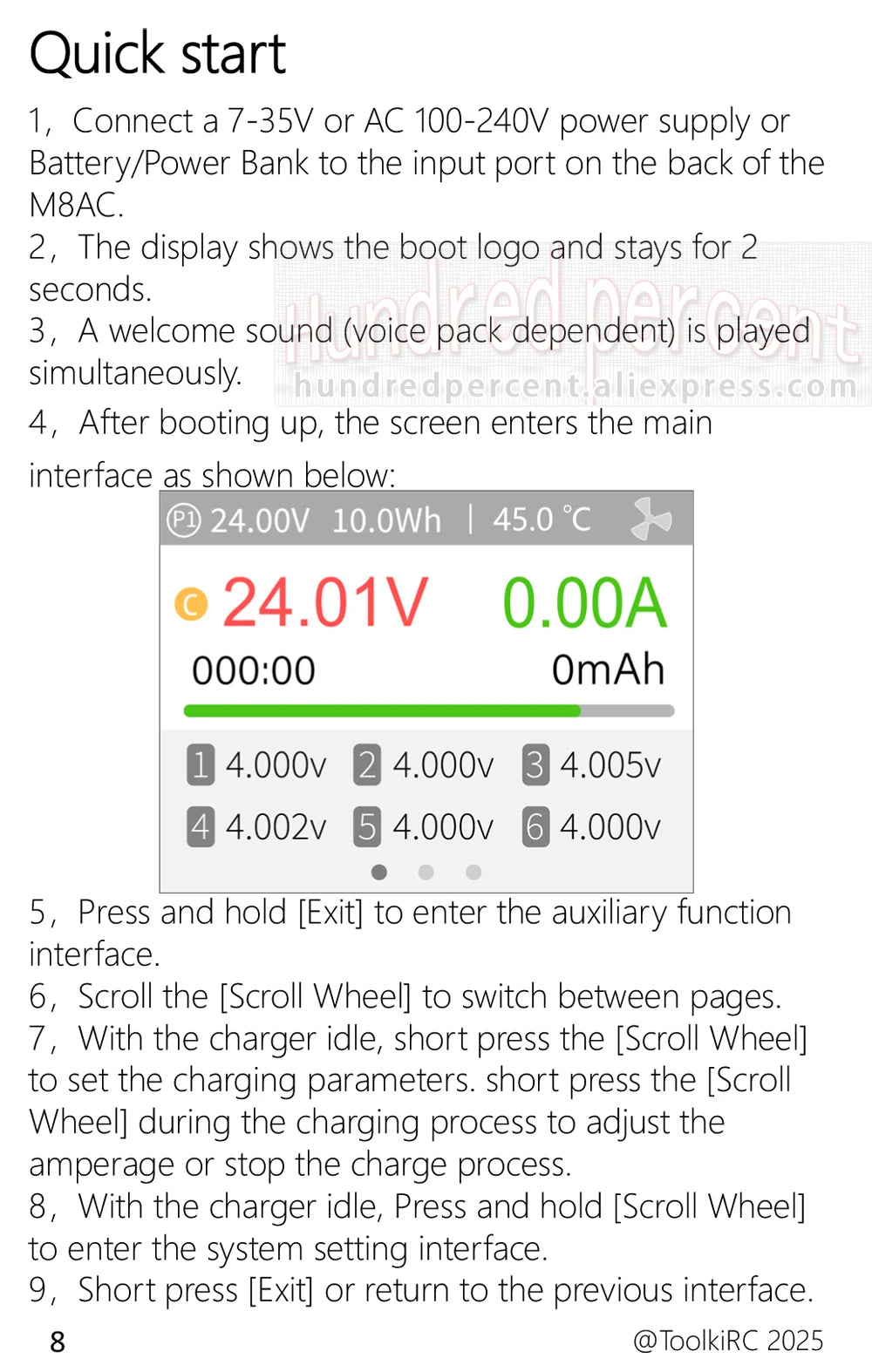 ToolkitRC M8AC Smart Lipo Battery Charger Discharger AC 200W DC 600W 20A for 1-8S LiHV Lipo Battery PD 65W FPV Model Parts Car