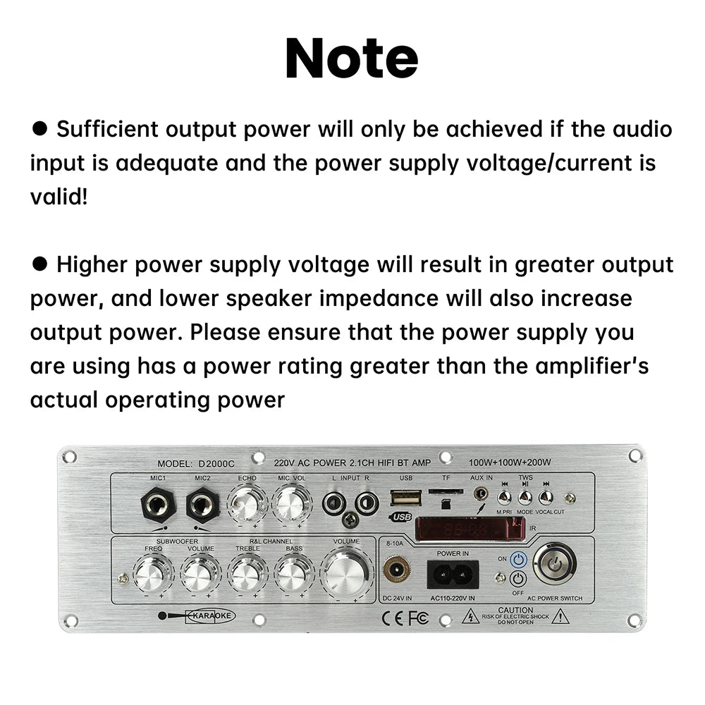 D2000 Digital Bluetooth Amplifier Board 2.1-Channel Bluetooth Audio Decoder 100W + 100W + 200W High-Power Output Subwoofer