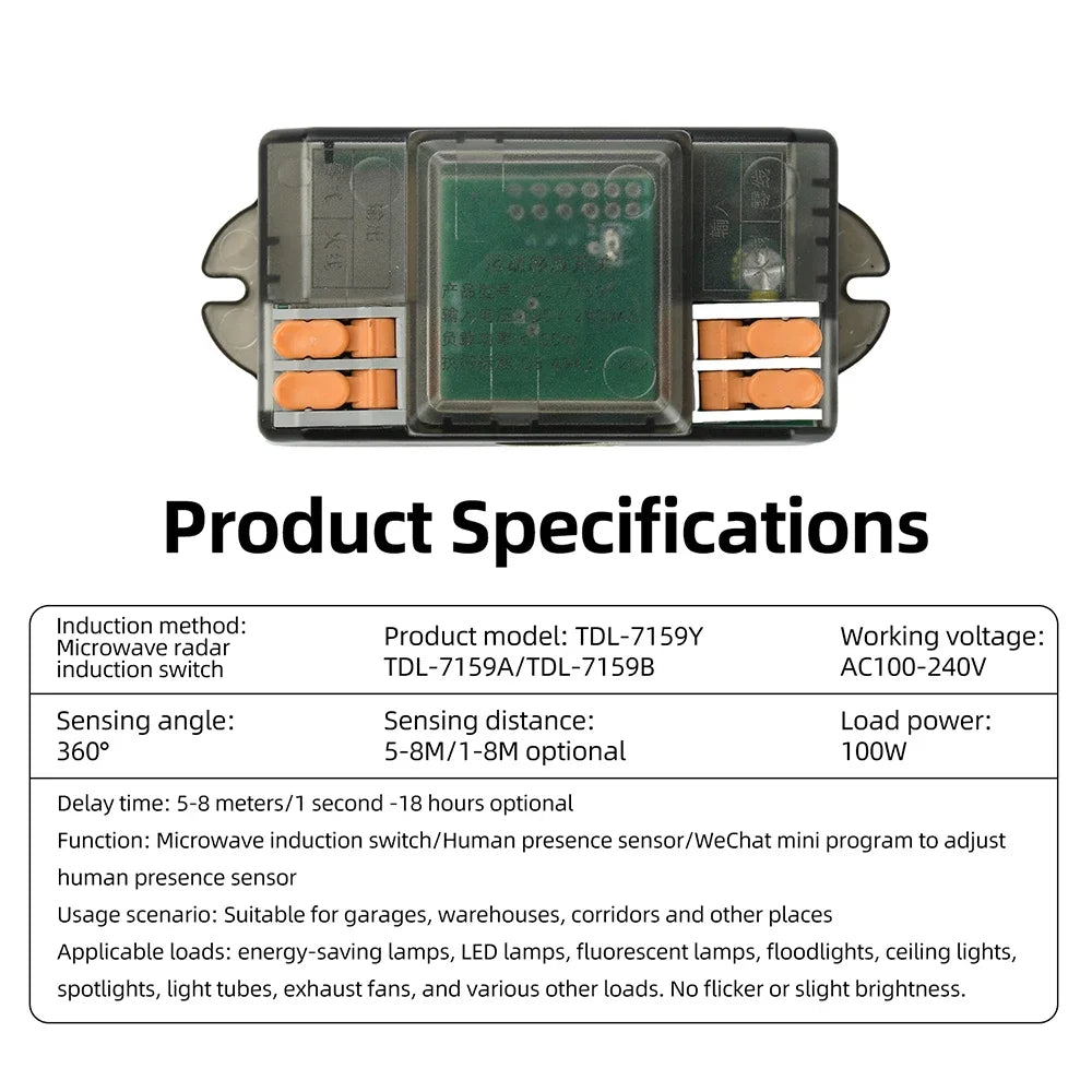Ac 110v-220v Human Presence Sensor Switch 24ghz Microwave Radar Controller Detection Micro-motion Intelligent Sensor Switch