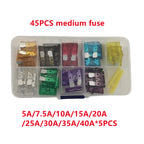 Car Fuses 5A to 40A Mini Small Medium Blade Fuse Assortment Kit 32V Automotive Electrical Replacement with Remover Clip