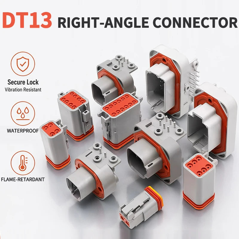DT13 Series  Waterproof  Automotive PCB Right-Angle Header Connector 2/3/4/6/8/12Pin Male/Female Kit for Car Truck Bus Marine