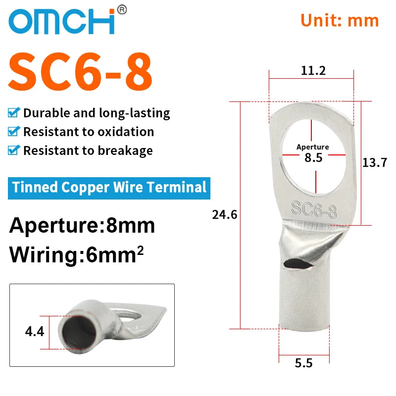 OMCH 5/10/20PCS SC Type Terminals Wire Welding Cable Connector Suit 1.5-50mm2 Cable Crimp Wire Connectors