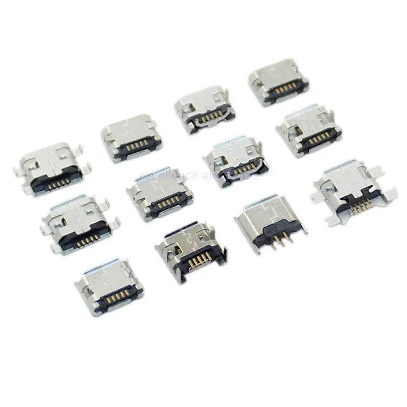 20pcs Micro USB 5 Pin SMT Socket Connector Type B Female Placement DIP SMD USB Charging Adapter Connectors Plug