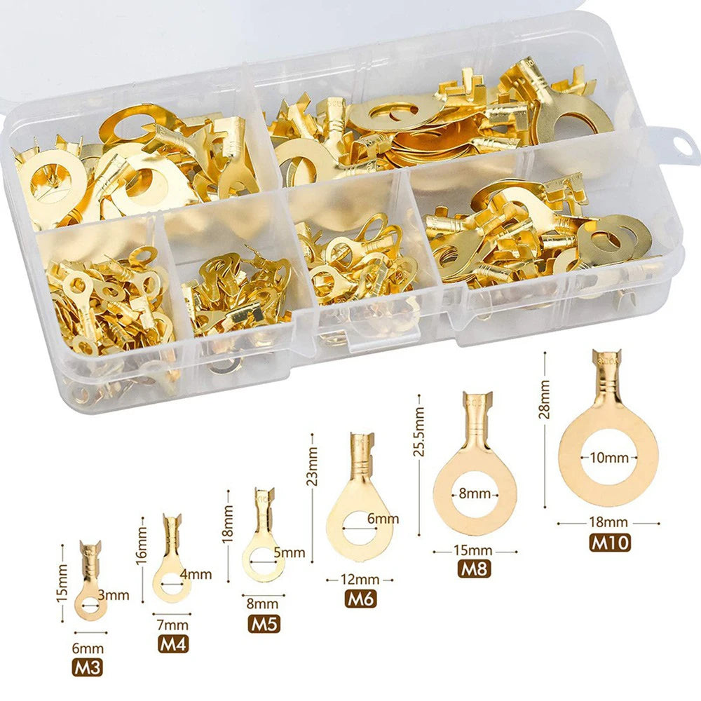 150/300/540pcs Boxed Terminal Block Wire Connector M3-M10 O-type Ground Lugs Terminal Cold-Pressed Copper Tab Wiring Nose
