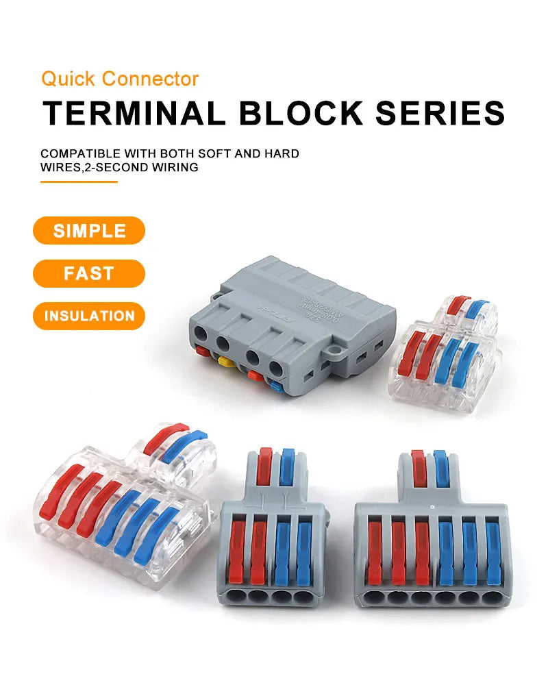 5PCS Quick Lever Electrical Connector Compact Conductor Wiring Terminal Block Universal Push-in Wire Connectors Cable Splitter