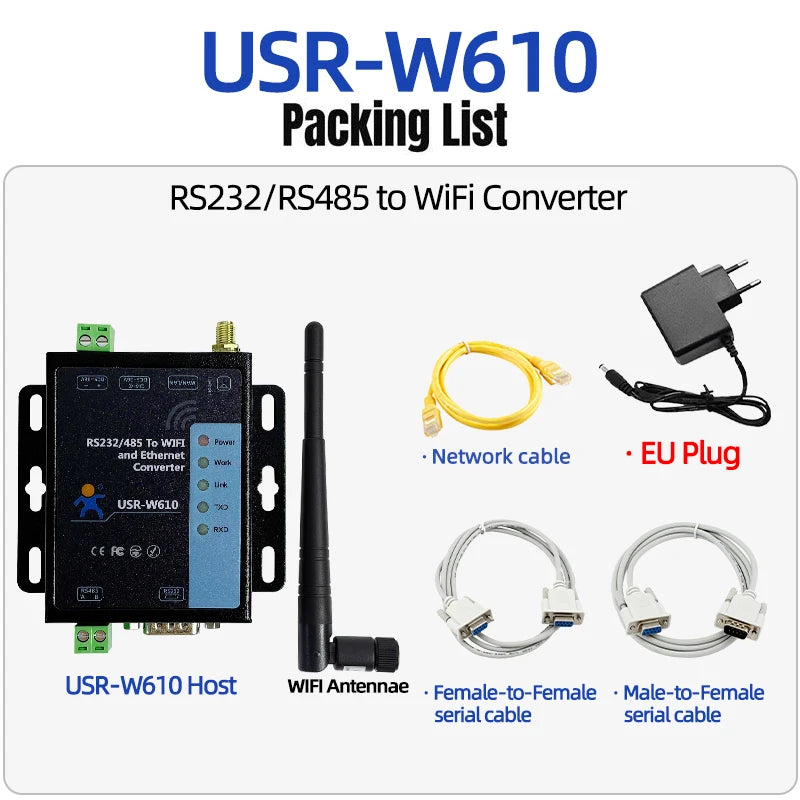 RS485 RS232 Serial to WiFi Device Server Modbus RTU to TCP Ethernet Converter Support Wireless Modbus Gateway Port PUSR USR-W610