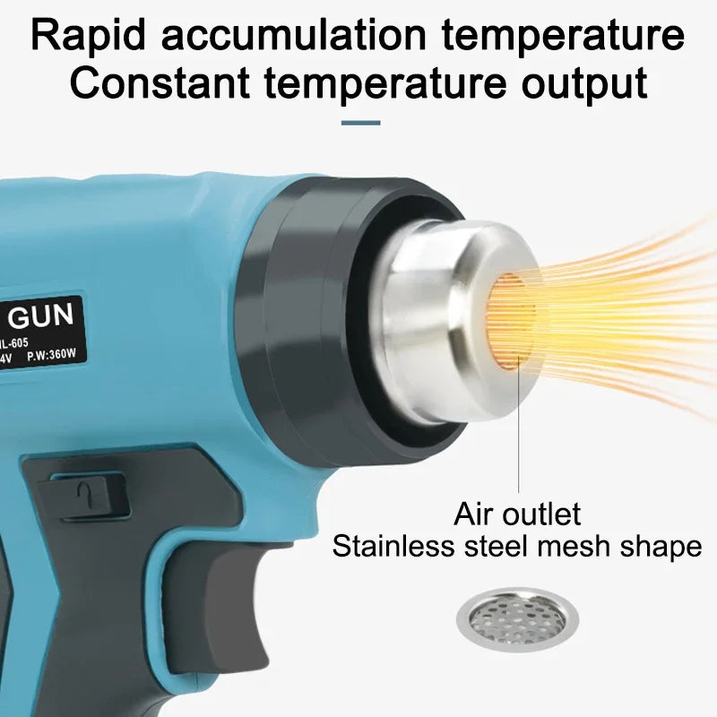 Portable Heat Gun Cordless Electric Heat Gun with 4 Nozzle For Makita/Dewal/Milwaukee/Bosch/Black Decke 18V 20V Li-ion Battery