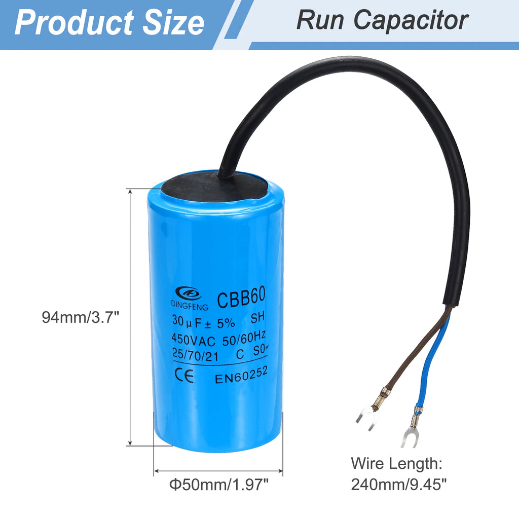 1/2Set CBB60 25-70uF Running Capacitor AC 450V 2 Wires 50/60Hz for Air Compressor Motor Washing Machine Refrigerator Motor Start