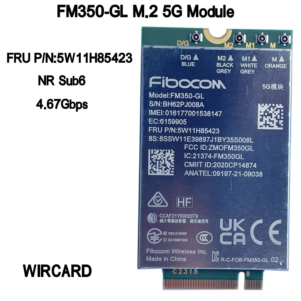 FM350-GL 5G NR M.2 Sub6 5G Module FRU 5W10V25832 For ThinkPad P1 Gen5 T14s Gen3 X13 Gen3 X1 Carbon 10th Gen X1 Yoga 7th Gen