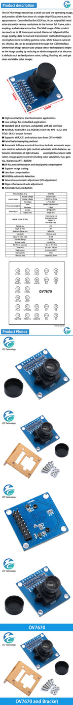 OV7670 300KP camera module moduleSupports VGA CIF auto exposure control display active size 640X480 For Arduino