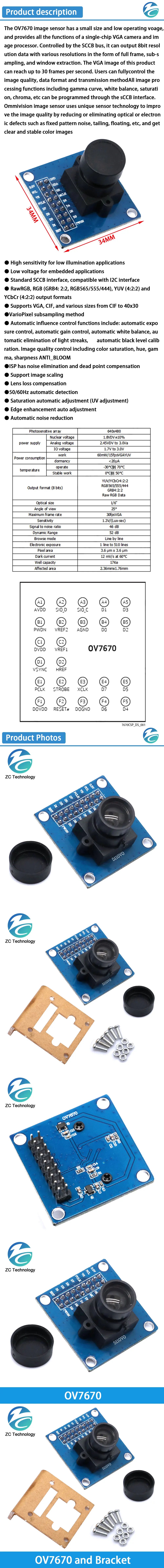 OV7670 300KP camera module moduleSupports VGA CIF auto exposure control display active size 640X480 For Arduino