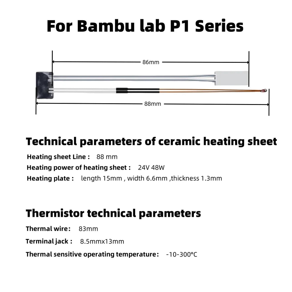 Ceramics Heater Thermistor for Bambu lab BambuLab X1 X1C P1 P1P P1S Combo 24v 48w Heating block 3D Printer Parts