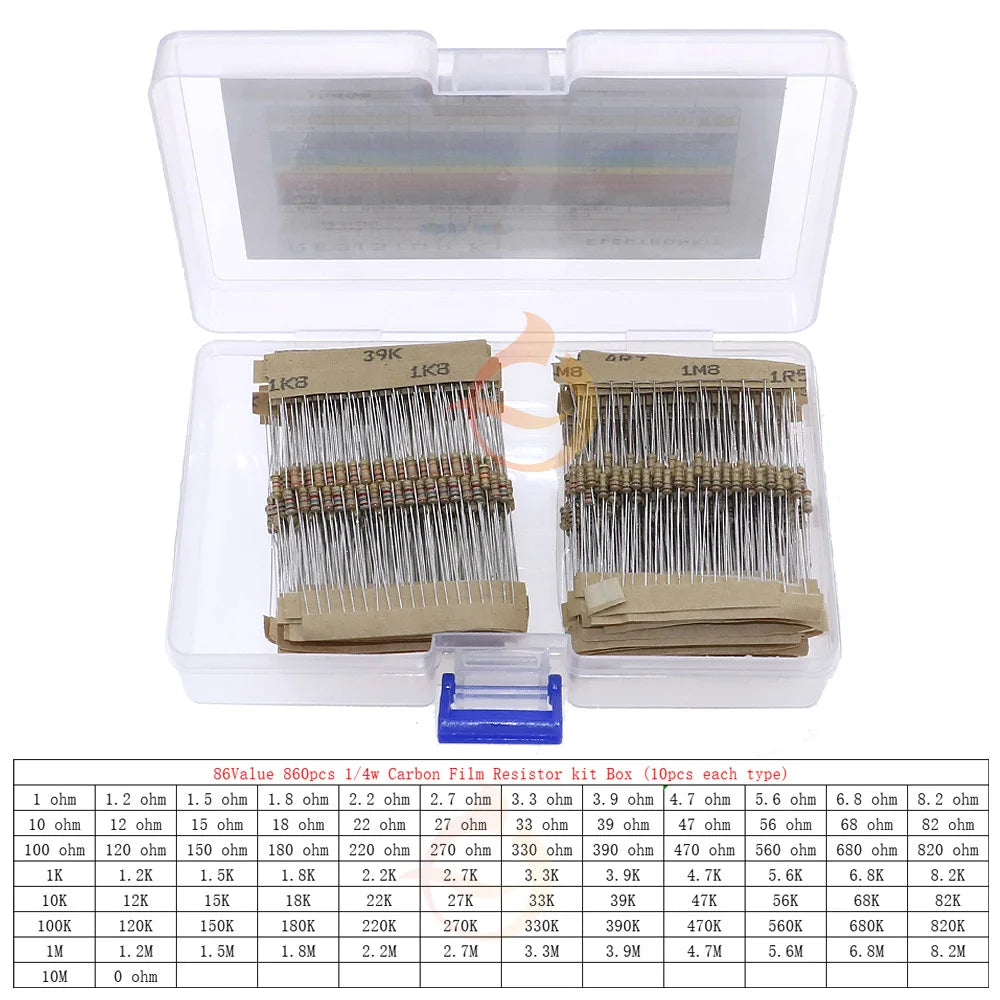 1/8W 1/4W 1/2W 1W 2W 3W 5W  5% 0 Ohm-10m ohm Carbon Film Resistor Assorted Kit With box 1K 2K 5.1K 10K 47K 100K 220K 470K 3M 10M