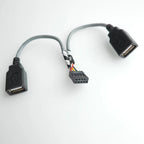 Computer Motherboard Extension Cable USB 9pin To 2-Port 2.0 A Female Connection Line Data Cord 15cm